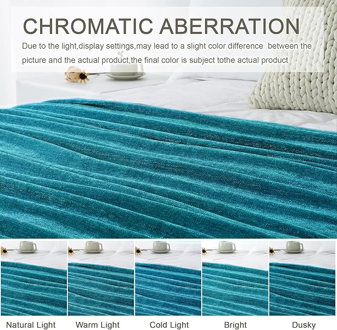 Chenille Throw Blanket for Couch 50"X 60", Soft Cozy Throws with Fringe Tassel for Bed Sofa Chair Cover, Lightweight Knitted Decorative Boho Blankets for Living Room, Teal
