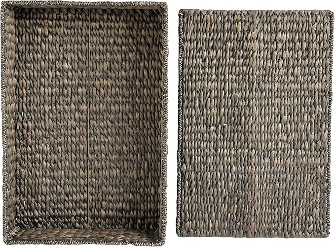 happimess BSK2015C-SET2 Holden 30" Classic Costal Hand-Woven Hyacinth Wicker Under Bed Storage Basket with for Storage and Decoration in Bathroom, Bedroom, Closet, Entryway, Black (Set of 2)