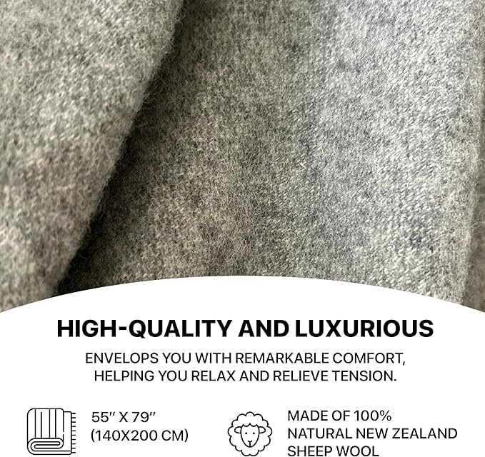 New Zealand Virgin Wool Throw Blanket, Indoor & Outdoor, Soft Blanket with Fringes, 55 x 79 in (140 x 200 cm)