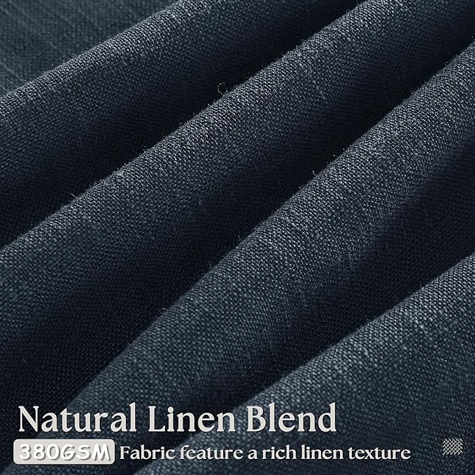 Navy Linen Pinch Pleated Curtains 108 Inches Long 2 Panels for Living Room Bedroom Light Filtering Drapes 108 Inch Length Dark Blue Indigo Semi Sheer Memory Shape Trained Ceiling Floor Curtain