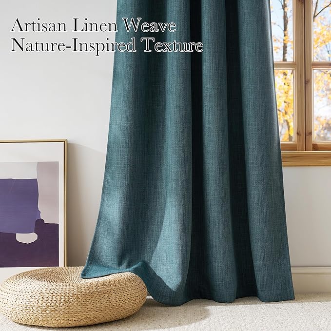 NICETOWN Faux Linen Greyish Green Blackout Curtains 84 inches Long for Living Room - Privacy Panels for Bedroom, Modern Farmhouse Style Easy Care Grommet Top, 2 Panels, W52 by L84