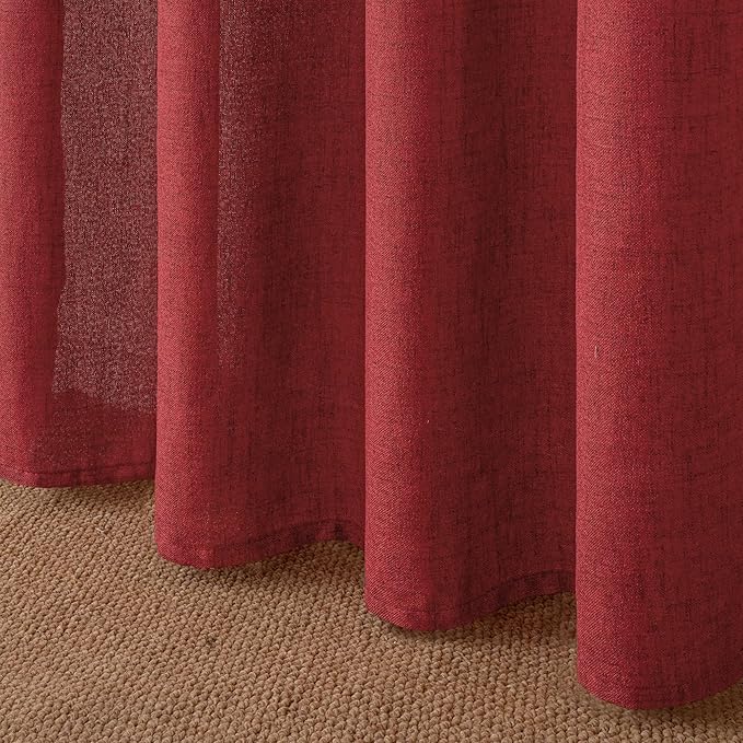 YoungsTex Red Linen Curtains 90 Inch Length for Living Room, Light Filtering Drapes with Bronze Grommet Privacy for Dining Bedroom Window, 52 x 90 Inch, 2 Panels