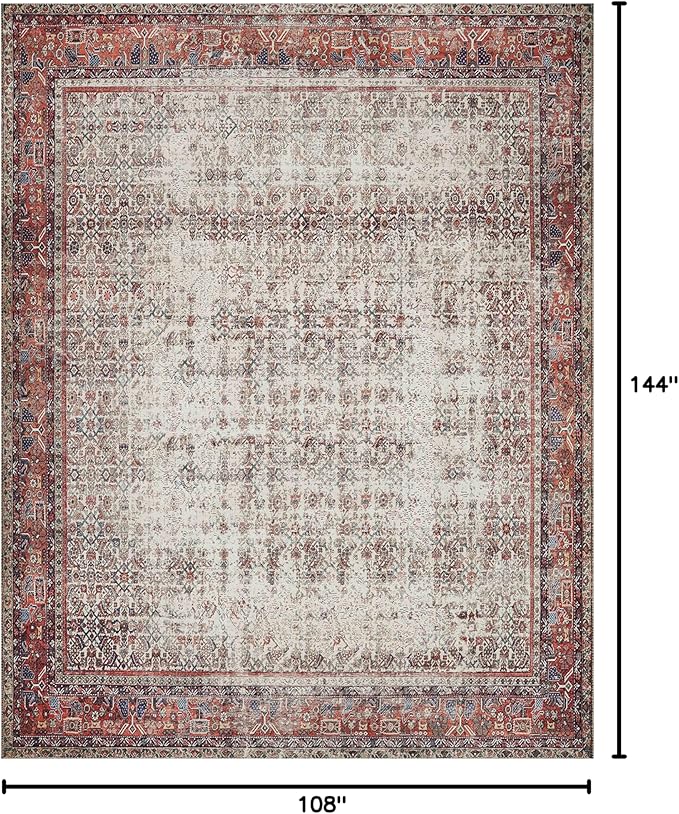 Loloi Layla Collection LAY-12 Ivory/Brick 9'-0" x 12'-0" .13" Thick Area Rug, Soft, Durable, Vintage Inspired, Distressed, Low Pile, Non-Shedding, Easy Clean, Printed, Living Room Rug