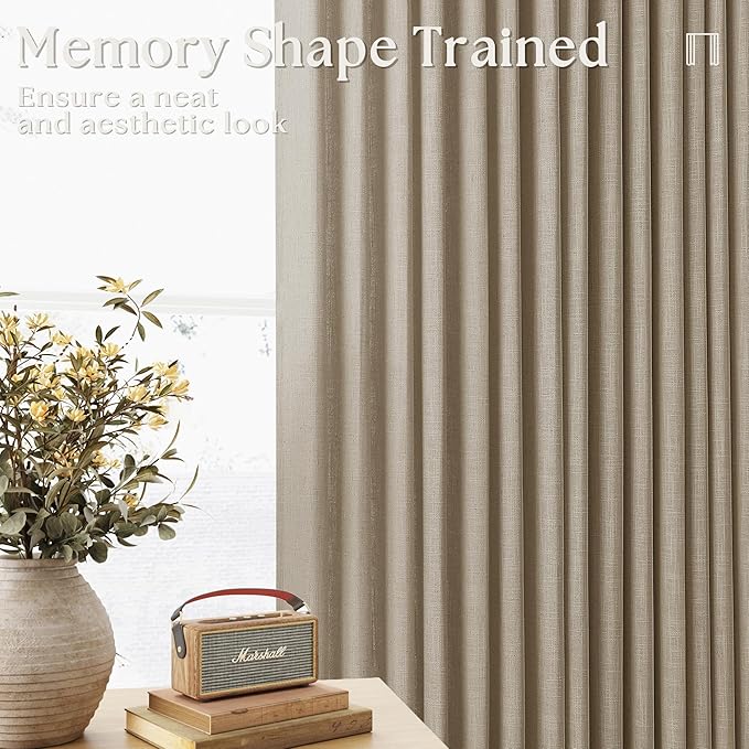 Dark Flax Linen Curtains 120 Inches Long for Living Room Bedroom Pinch Pleated Back Tab Privacy Curtains 120 Inch Length 2 Panels Light Filtering Greige Tan Brown Farmhouse Drapes 10 FT