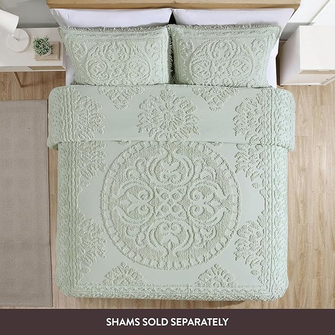 Beatrice Home Fashions Medallion Chenille Bedspread, Twin, Sage