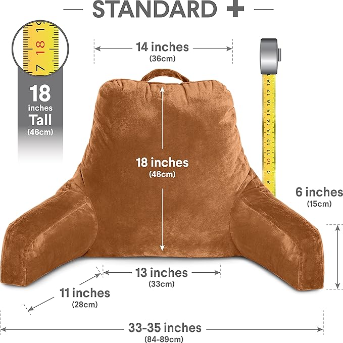Husband Pillow Tan, Original Reading Pillow in Bed Rest Chair, Shredded Memory Foam Large Lounge Cushion Adult Backrest with Arms, Comfy Back Support for Sit Sitting Up, Washable/Removable Cover