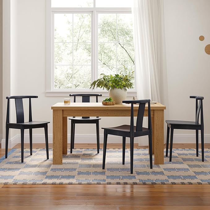 Mid Century Modern Kitchen Chairs Set of 4, Wooden Dining Room Chairs Wishbone Chair with Curved Back Armless Accent Chair for Living Room Restaurant, Black