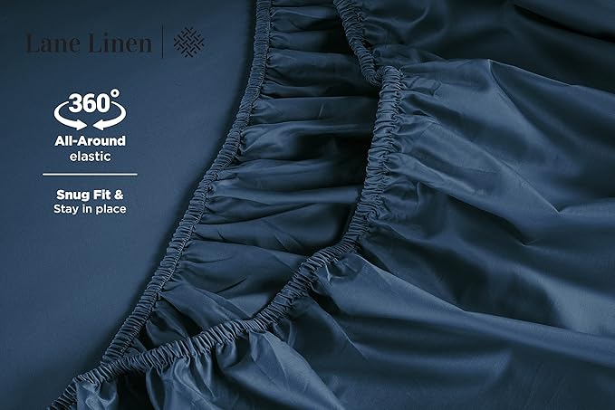 LANE LINEN 100% Cotton 600 Thread Count Twin XL Bed Sheets Set - Fully Elasticized, Cotton Sheets Twin XL Size Bed Set - Soft & Comfy Perfect for Dorm Room, Luxury Hotel Style Sheet - Dark Denim