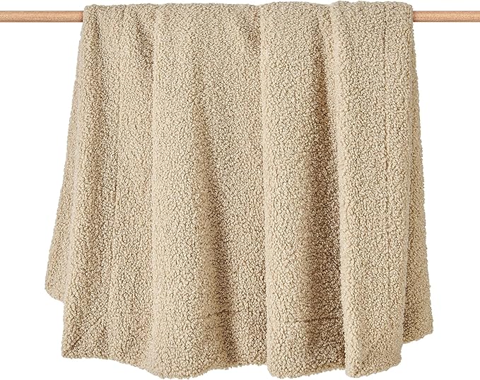 HiEnd Accents Teddy Throw Blanket, 60x90 inch, Cream, Oversized Boucle Throw Blanket, Soft Cozy Classic Chic Casual Heavy Blanket, Modern Rustic Plush Comfy Warm Blanket for Bed, Sofa