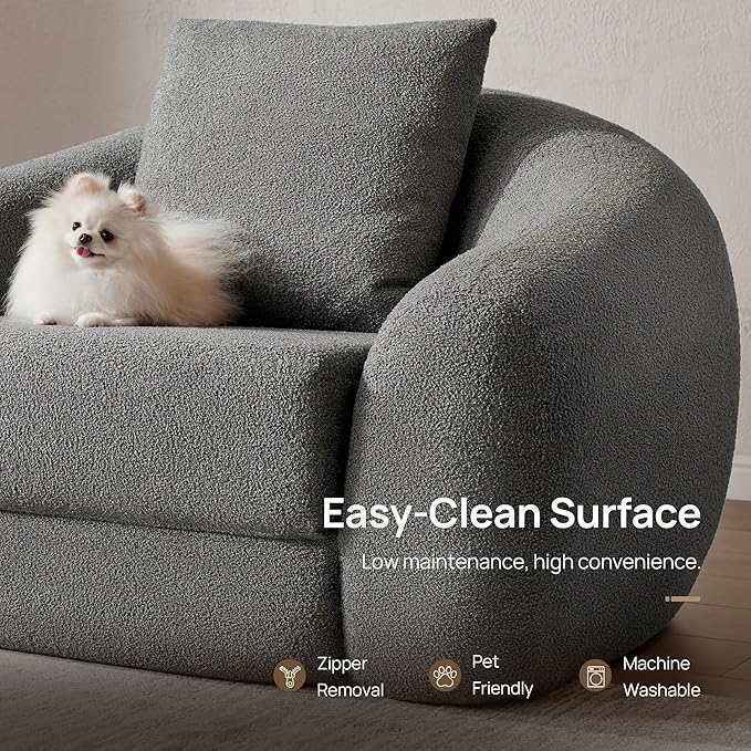 SICOTAS Curved Sofa Couch Bed for Living Room Convertible Futon Cloud Boneless Sleeper Chair Pull Out Floor Couch with Deep Seat Sofa Set Foam No Assembly Required for Bedroom Apartment, Dark Grey