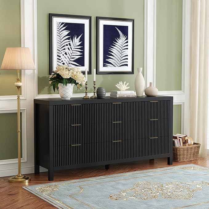Modern Chest of Drawers with 9 Drawers, Modern Chest of Drawers for Closet, Large Storage Cabinet with Solid Natural Wood Legs for Living Room, Bedroom,Hallway, Black Oak