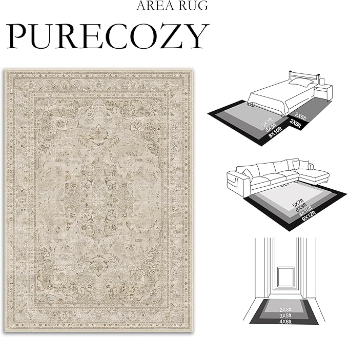 Brown 5x7 Area Rug Washable Vintage Carpet for Living Room Office Soft Retro Floral Low Pile Thin Indoor Rug Non Slip Central Medallion Floor Cover for Bedroom Dining Room