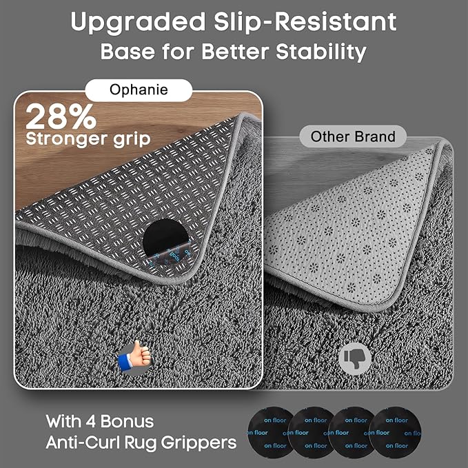 Ophanie Runner Rug for Hallway, 2x5 Upgrade Non-Slip Fluffy Soft Bedside Rugs, Bedroom Living Room Grey Shaggy Gray Carpet for Kids Girls Boys Dorm Nursery Home Decor Aesthetic