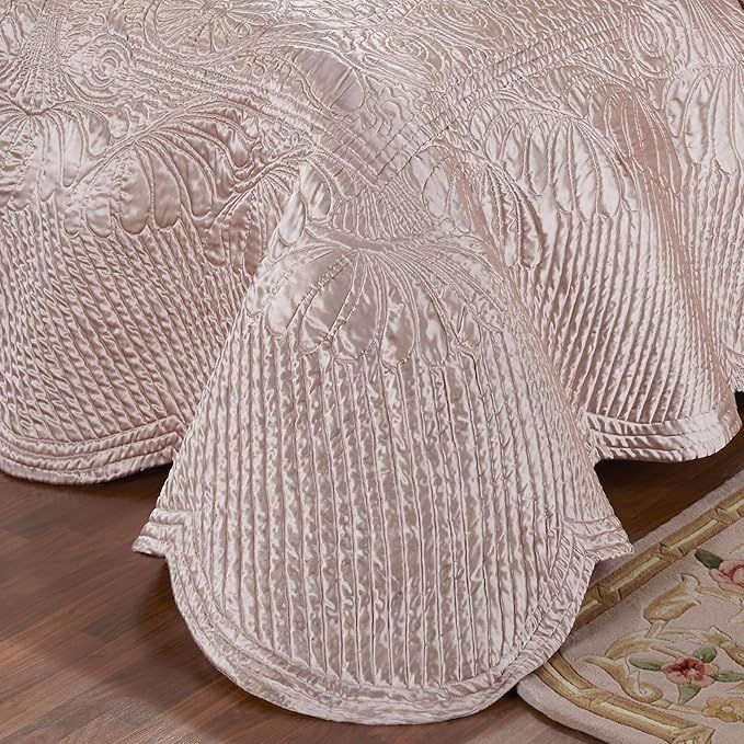Touch of Class Portia Luxury Bedding | Posh Rose Quartz | Premier Quilted Polyester Satin | Romantic Hand Guided Machine Quilted Scroll Design 3 Piece Set with Queen Bedspread and 2 Standard Shams