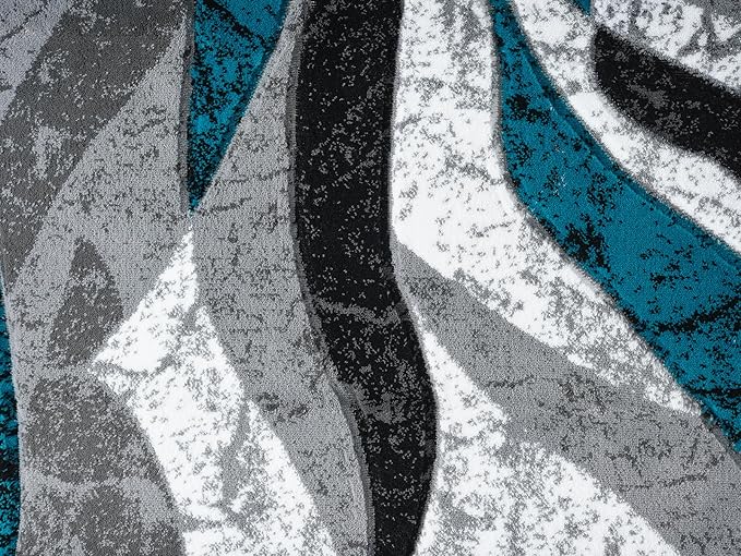 Modern Abstract Area Rug Hand Carved Contemporary Geometric Swirls Vibrant Colors Carpet for Living Room Bedroom Design PR1002 (Turquoise, 8' x 10')