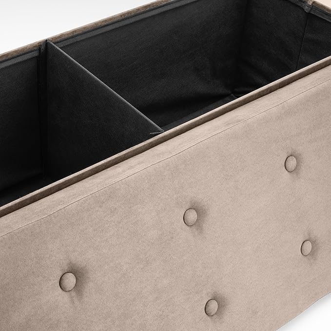 Sorbus 43 Inch Beige Ottoman with Storage Bench – Folding Bed Bench 80L Storage Ottoman Chest with Cover - Shoes Linen, Hope Chest Ottoman Seat Footrest – Plush Tufted Suede Fabric -450 Lbs.