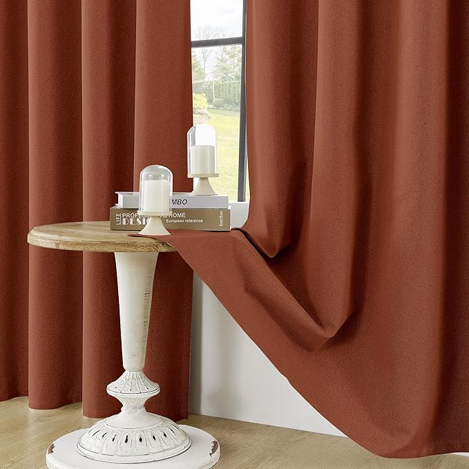 ChrisDowa 100% Blackout Terracotta Solid Curtains 63 Inches Long 2 Panels for Bedroom Living Room,Farmhouse Room Darkening Thermal Insulated Soundproof Grommet Top Window Treatment Drapes,52x63