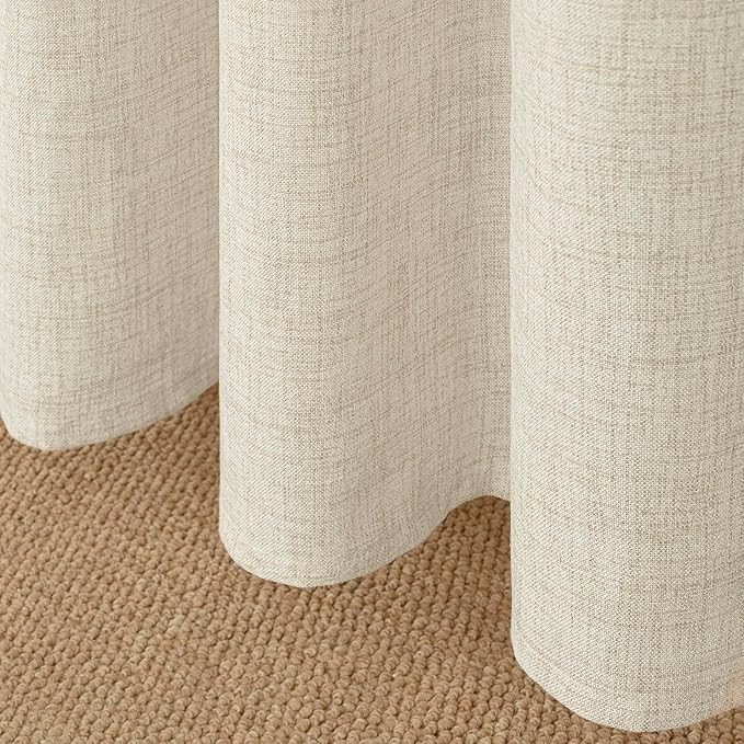 YoungsTex Linen Curtains 80 Inch Length for Living Room 2 Panels, Light Filtering Cream Semi Sheer Window Treatments with Bronze Grommet Privacy for Bedroom Farmhouse Dining, 52 x 80 Inch