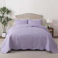 HoneiLife Queen Quilt Bedding Set - Microfiber Quilt Sets for Queen Bed, 3-Piece Lightweight Bedspreads,Reversible Coverlets Rustic Bedlinen Sets, Floral Bedding Set All Season Quilts-Light Purple