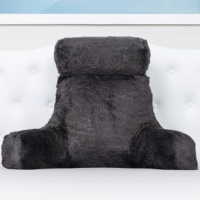 Husband Pillow Medium Limited Baby Black Panther Backrest, 2-Tone Reversible Double Sided Fabulous Faux Fur Reading & Bed Rest Pillow with Arms & Neck Roll, Adjustable Memory Foam - Extremely Comfy