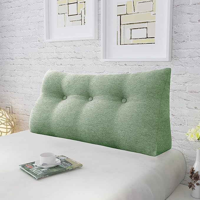 homecozy Wedge Headboard Pillow Dorm Room Reading Pillow Back Support for Sitting Up in Bed Bolster Lumbar Cushion Body Positioning Bedrest Cotton Linen 39in Grass Green Twin
