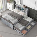 Platform Bed with Storage Headboard, USB, Twin Size Trundle and 3 Drawers, Full Size, Gray