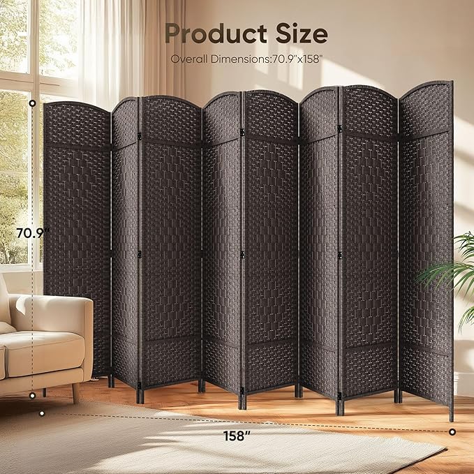 JOSTYLE Room Divider 6ft. Tall Extra Wide Privacy Screen, Folding Privacy Screens with Diamond Double-Weave Room dividers and Freestanding Room Dividers Privacy Screens(Espresso, 8-Panel)
