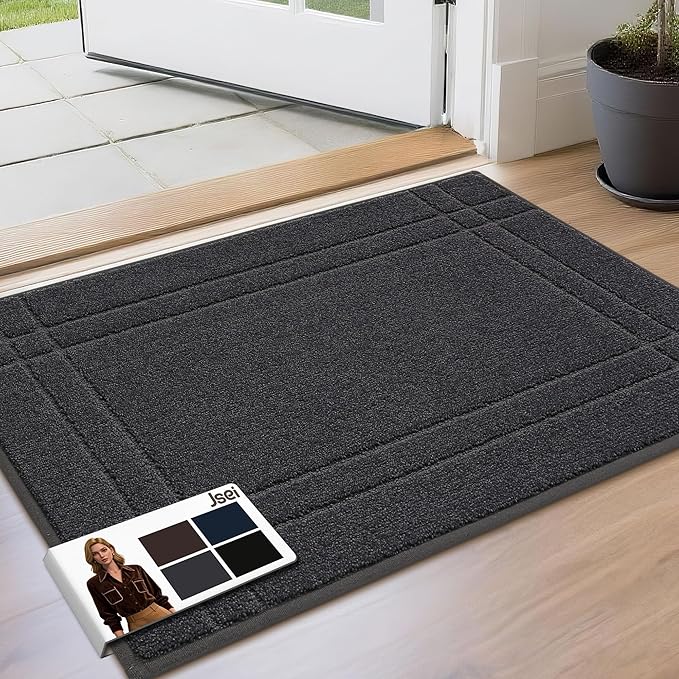 JSEI Entryway Rugs Doormat 20"x32", Non-Slip Dirt Trapper Door Mats Indoor, Washable Absorbent and Stain Resist Welcome Floor Mat for Front Door, Dog Door Mat, Muddy Wet Shoes & Paws, Dark Grey