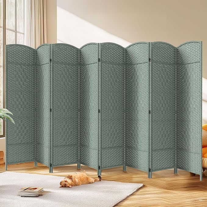 JOSTYLE Room Divider 6ft. Tall Extra Wide Privacy Screen, Folding Privacy Screens with Diamond Double-Weave Room dividers and Freestanding Room Dividers Privacy Screens(Grey, 8-Panel)