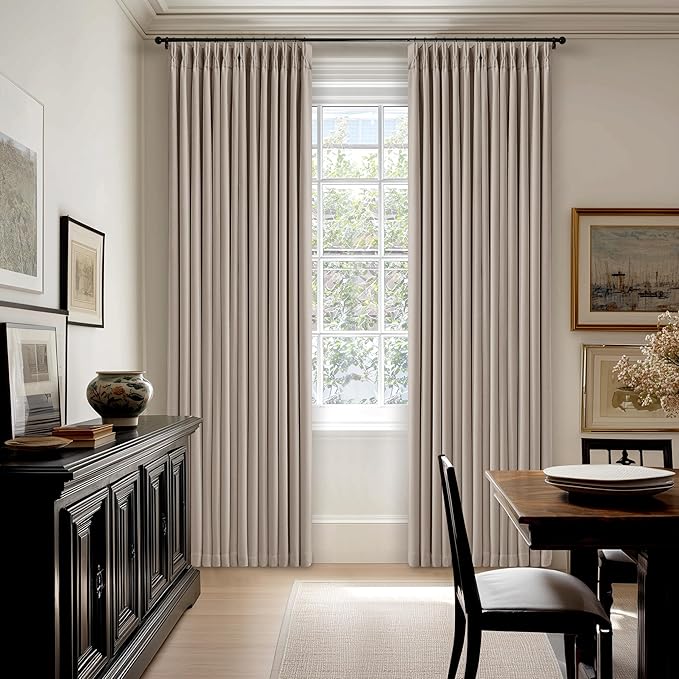 Blackout Pinch Pleat 100 Inch Curtains 2 Panels Set for Living Room Bedroom Farmhouse Farmhouse Pinch Pleated Back Tab Thermal Insulated 100% Black Out Window Curtain 100 Inch Length Taupe Burlywood