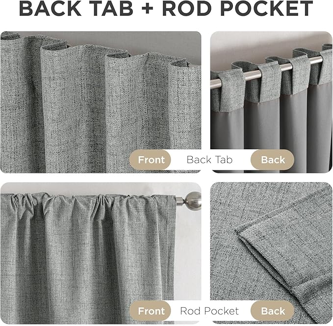 Joydeco Linen Blackout Curtains for Bedroom - 100% Light Blocking 1 Panels, Light Grey Drapes 100" W x 108" L, Thermal Insulated Room Darkening Curtains for Living Room, Rod Pocket & Back Tabs