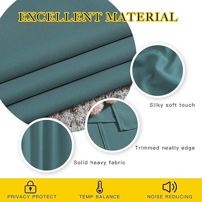 NICETOWN Room Darkening Slding Glass Curtain Panels - Window Treatment Thermal Insulated Grommet Light Blocking Drapes for Bedroom/Home Office (2 Panels, 80 by 84, Sea Teal)