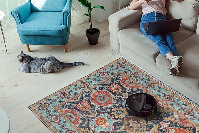 Keen Home Design 2x10 Rug - Machine Washable Runner Rug with Non-Slip Backing, Ideal for Hallway, Entryway, Kitchen, Laundry Room - Vintage, Easy Clean, Durable, Low Pile - (2'6" x 10')