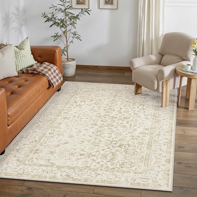 3x5 Brown Area Rug Non Slip Vintage Office Entryway Rug Distressed Machine Washable Kitchen Carpet Traditional Retro Floral Accent Throw Door Mat for Bedroom Bathroom Dining Living Room
