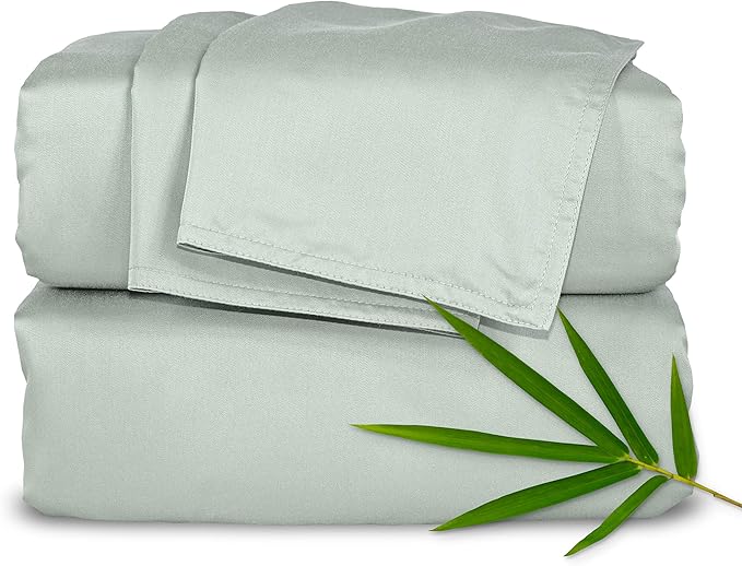 Pure Bamboo Split King Sheets, Genuine 100% Organic Viscose Derived from Bamboo Bed Sheet Set, Soft & Cooling, Double Stitching, 2 Fitted Sheets (Split King, Sea Glass)