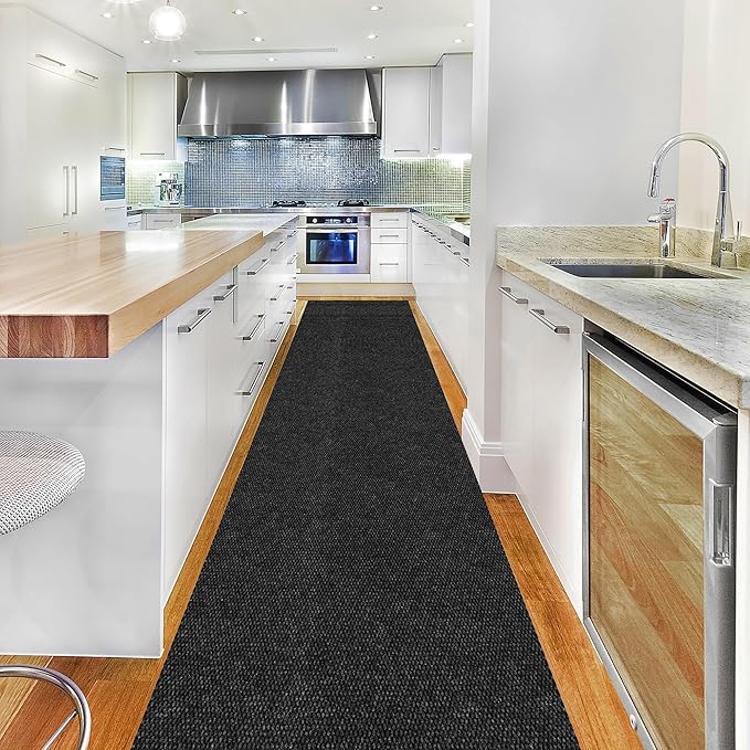 Ottomanson Commercial Scrape Rib Entry Mat – Heavy Duty Ribbed Floor Mat for High Traffic – Non Slip Rubber Back, Waterproof – Indoor Outdoor Use for Offices, Schools, Lobbies, 2' x 9', Black