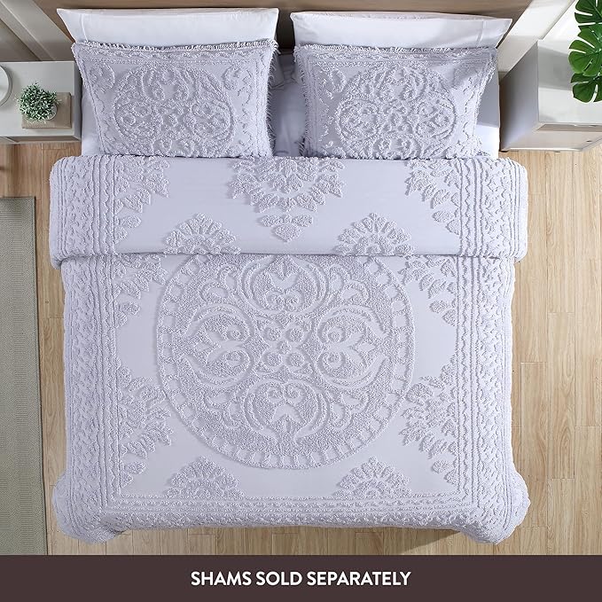 Beatrice Home Fashions Medallion Chenille Bedspread, Full, Lavender