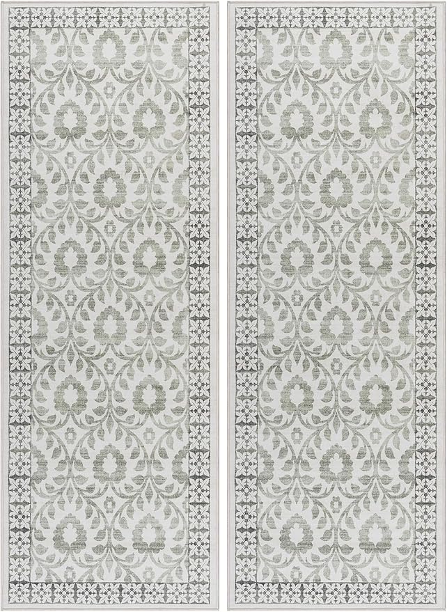 Gertmenian Indoor Boho Area Rug | Home Decor for Entryway, Bedroom, Living Room, Office, Kitchen | Non Slip, Soft, Printed Accent Rugs | Esme, Sage, 2x6 Runner, 24571 (Pack of 2)