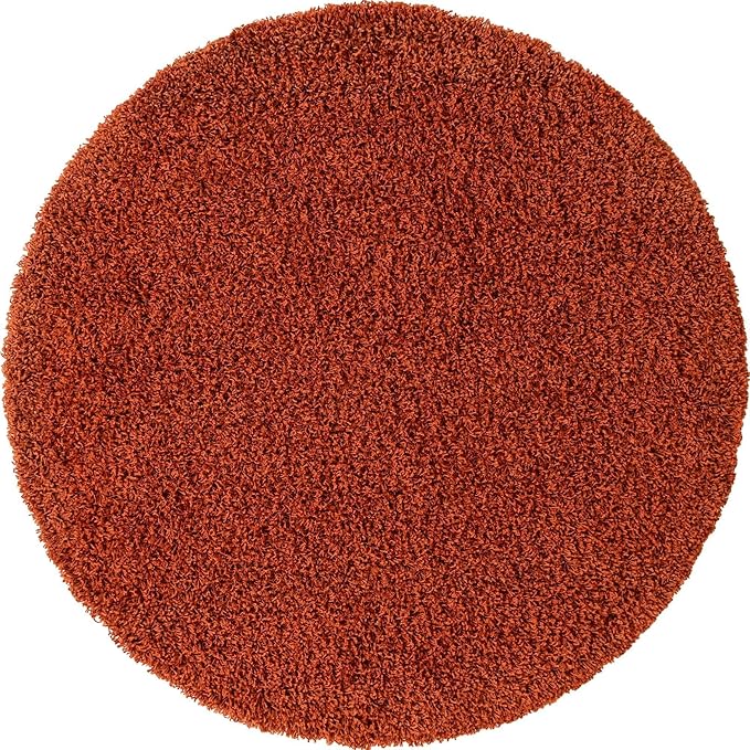 Unique Loom Solid Shag Collection Area Rug (5' 3" Round, Terracotta)