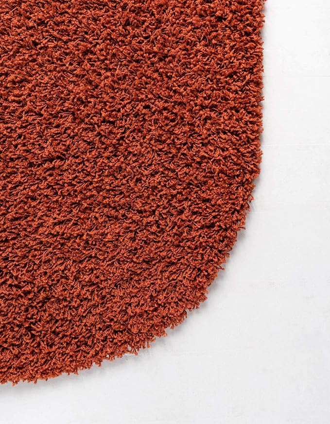 Unique Loom Solid Shag Collection Area Rug (7' 10" x 10' Oval, Terracotta)