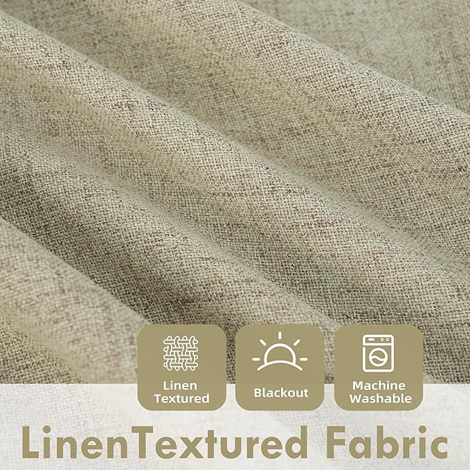 DriftAway Double Layer Linen Blackout Tie Up Curtains Thermal Insulated Fully Lined Balloon Roman Shade Bathroom Window Adjustable Rod Pocket for Small Window 39 Inch by 55 Inch Light Khaki Linen