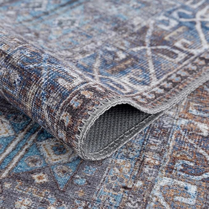 Bloom Rugs Washable 4' x 6' Rug - Slate Gray/Blue Traditional Area Rug for Living Room, Bedroom, Dining Room, and Kitchen - Exact Size: 4' x 6'