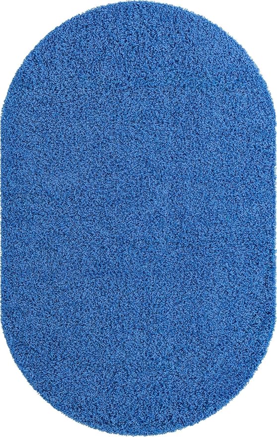 Unique Loom Solid Shag Collection Area Rug (5' 3" x 8' Oval, Periwinkle Blue)
