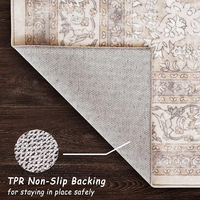 vivorug 6x9 Neutral Area Rugs, Ultra-Soft Washable Rug for Living Room Dinner Room Bedroom, Non-Slip Vintage Beige Rug, Indoor Carpet Large Area Rug