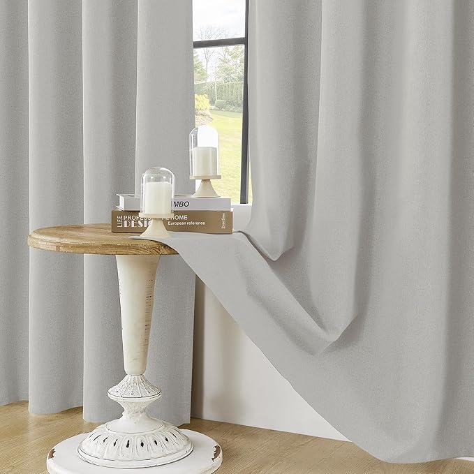 ChrisDowa 100% Blackout Light Grey Solid Curtains 90 Inches Long 2 Panels for Bedroom Living Room,Farmhouse Room Darkening Thermal Insulated Soundproof Grommet Top Window Treatment Drapes,52x90