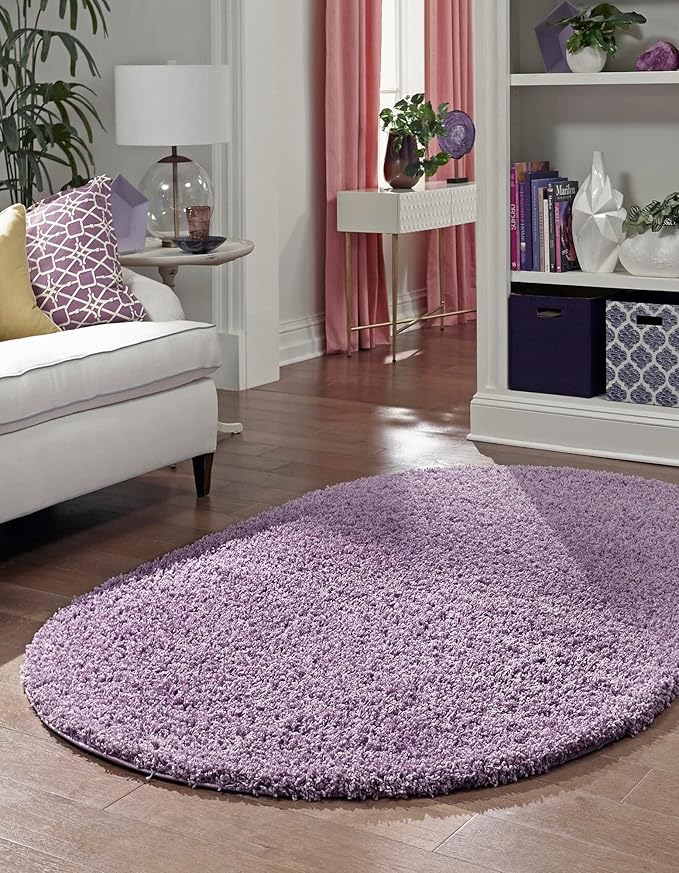 Unique Loom Solid Shag Collection Area Rug (3' 3" x 5' 3" Oval, Lilac)