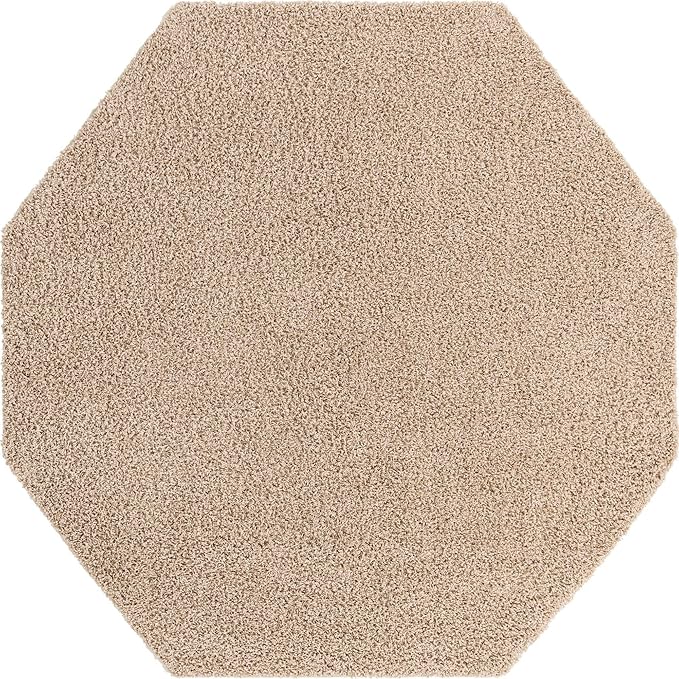 Unique Loom Solid Shag Collection Area Rug (7' 10" Octagon, Taupe)