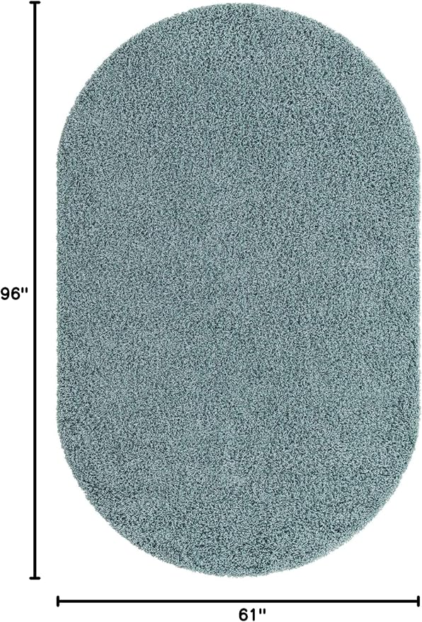 Unique Loom Solid Shag Collection Area Rug (5' 1" x 8' Oval, Light Slate Blue)