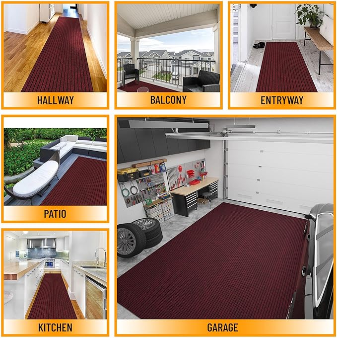 Ottomanson Mud Mat 2' x 4' Entryway Rug - Non-Slip Scraper Doormat for Muddy Paws, Dirt Trapping Indoor/Outdoor Mat for High-Traffic Areas, Kitchen, Garage, Patio, Red