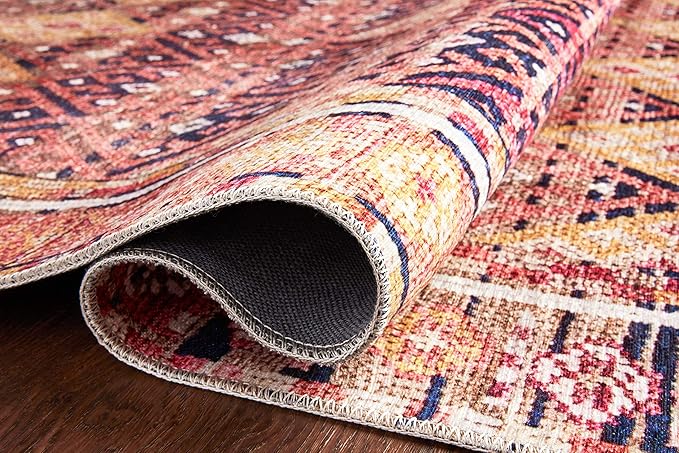 Loloi Layla Collection LAY-15 Magenta/Multi 2'-3" x 3'-9" .13" Thick Accent Rug, Soft, Durable, Vintage Inspired, Distressed, Low Pile, Non-Shedding, Easy Clean, Printed, Living Room Rug